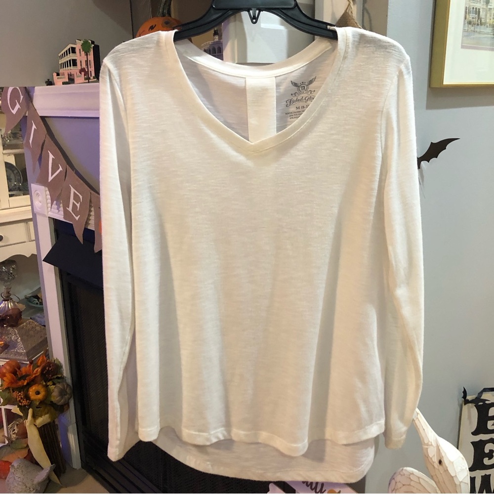 Faded Glory Long Sleeve V Neck Blouse Shirt Top